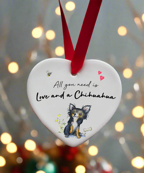 Love and a Chihuahua Ceramic Heart